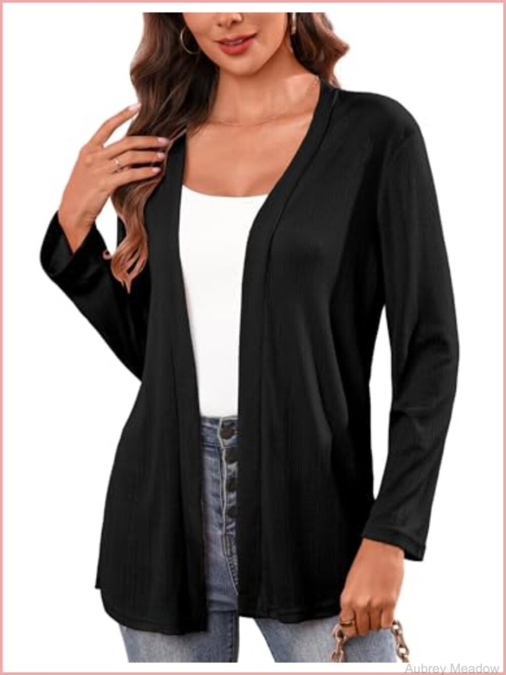 Long Sleeve Open Front Cardigan V Neck Casual Baggy Sweater Lightweight Loose